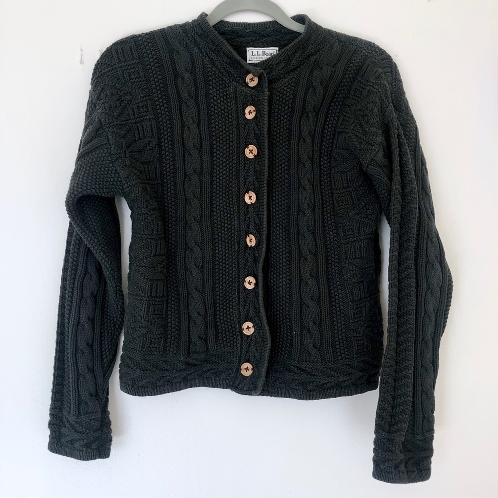 Vintage LL Bean Cable Knit Green Cardigan